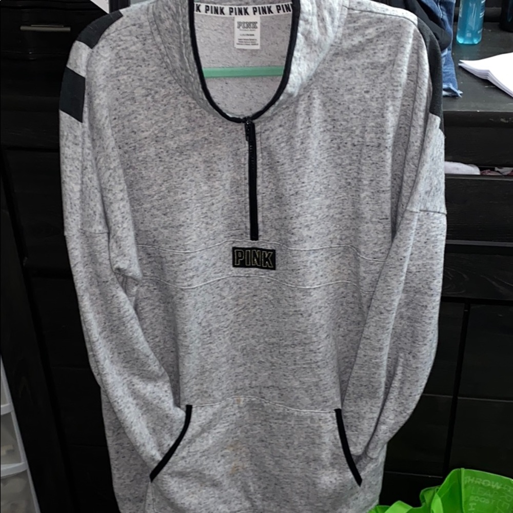 Size L Gray Quarter Zip Pullover by PINK